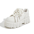 Women's beige leather casual shoes with muffin bottom sole design and rubber foam soles