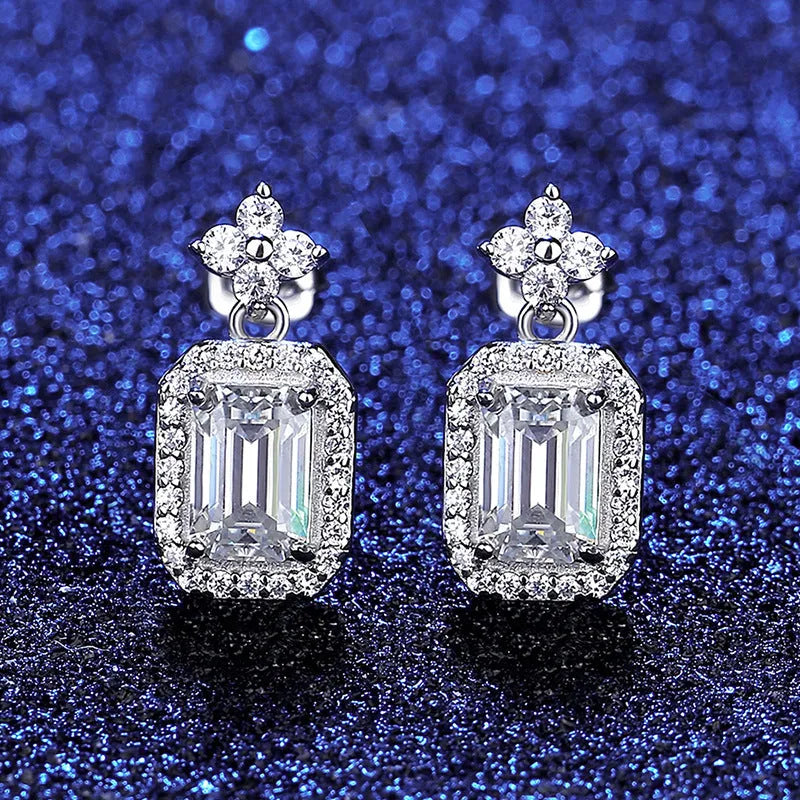 Pair of rectangular 925 silver women's earrings with electroplated finish, MSE23040303