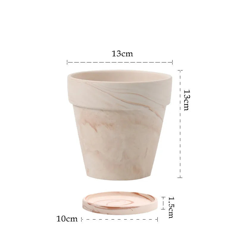 Gradient macchiato red and white pottery flowerpot on desktop with green plant, sizes 10cm to 30cm