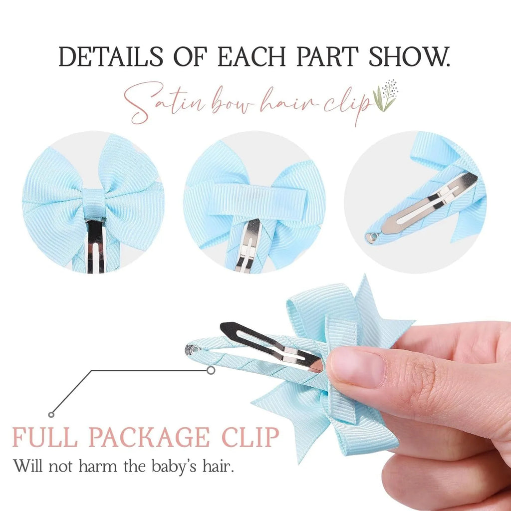 40PCS grosgrain ribbon baby hair bows with fully wrapped snap clips in pinwheel design