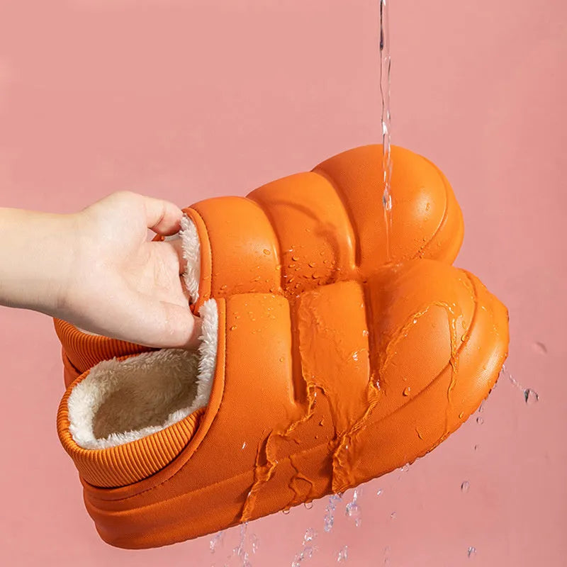 Couple cotton slippers winter warm house shoes with non-slip waterproof EVA sole and short fluff insole in multiple colours