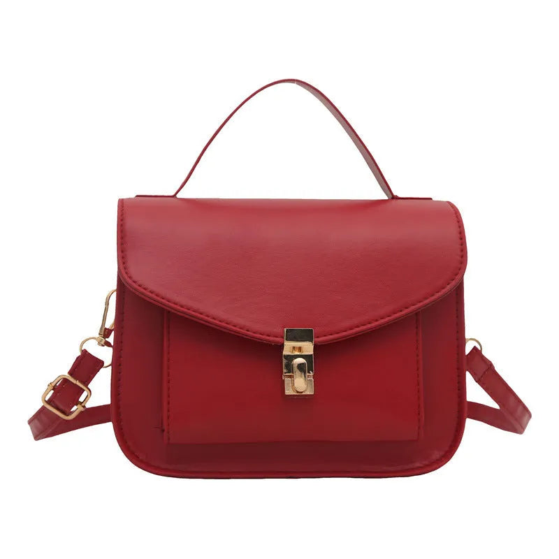 Retro style horizontal square messenger bag in PU leather with crossbody strap