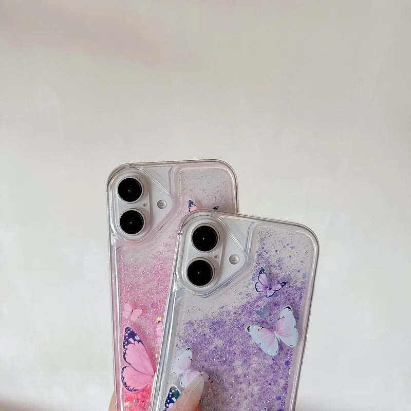 Luminous butterfly glitter TPU phone case for Apple iPhone showing purple colour