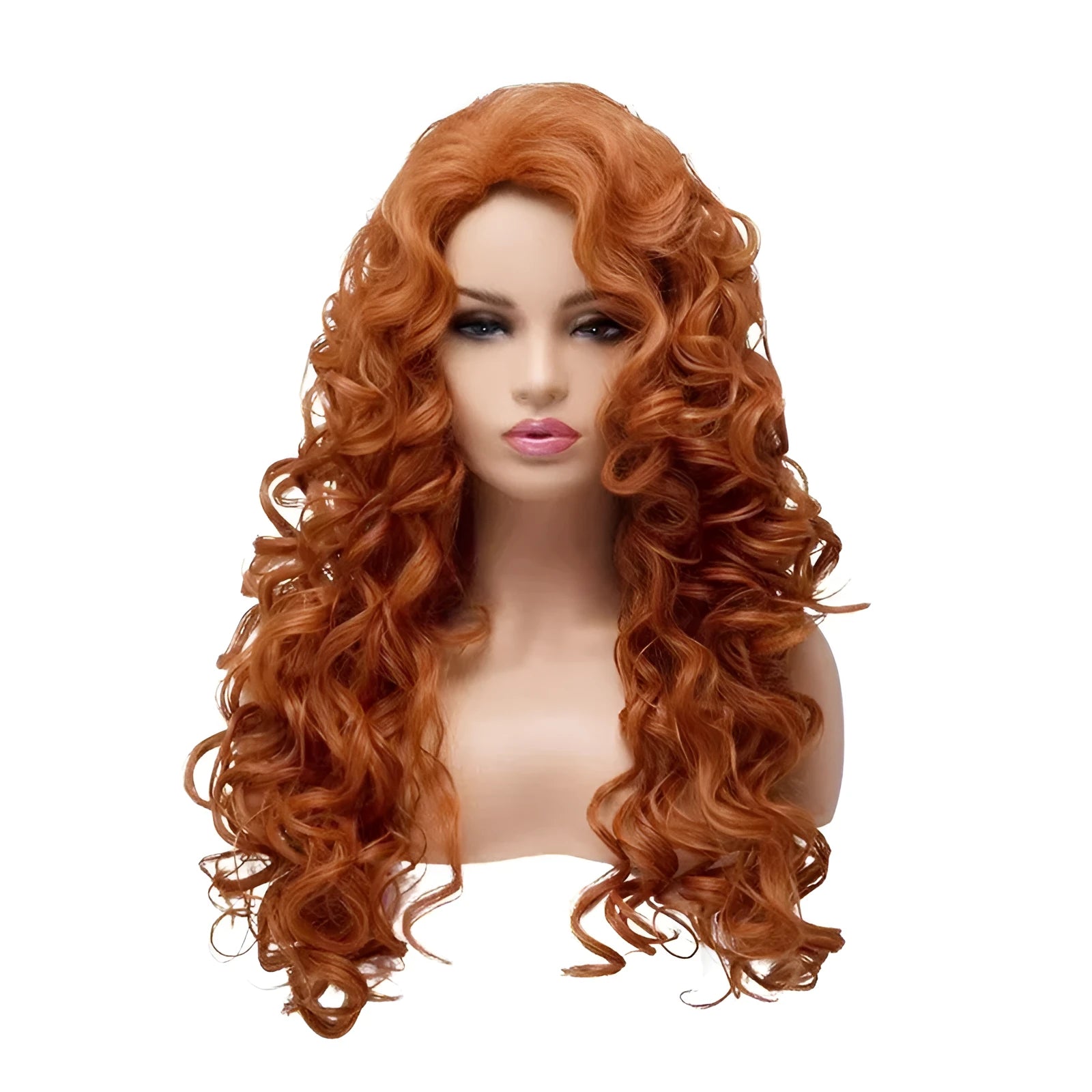 Long brown curly wig with red streaks and fluffy instant noodles texture for Halloween cosplay.