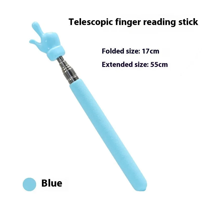 Retractable stainless steel baton children's finger reading teaching pointer in black and white fingers colour