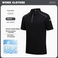 Men's solid colour quick-dry polo shirt in nylon blend fabric on a hanger.