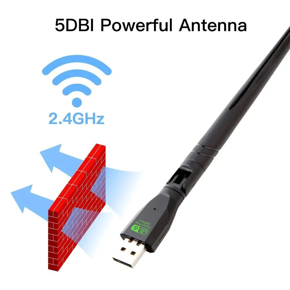 Black USB WiFi 6 wireless network card adapter for PC and laptop connectivity