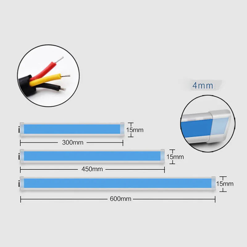Flexible silicone car LED strip for daytime running lights and animated turn signals on a vehicle headlight.