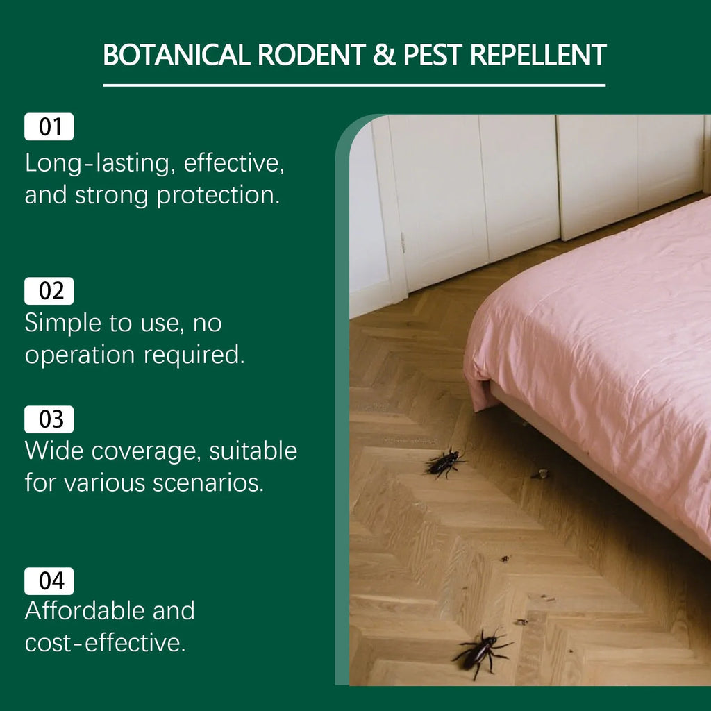 Ten 16G anti-mouse repellent pills and three white mesh bags on a blue background.