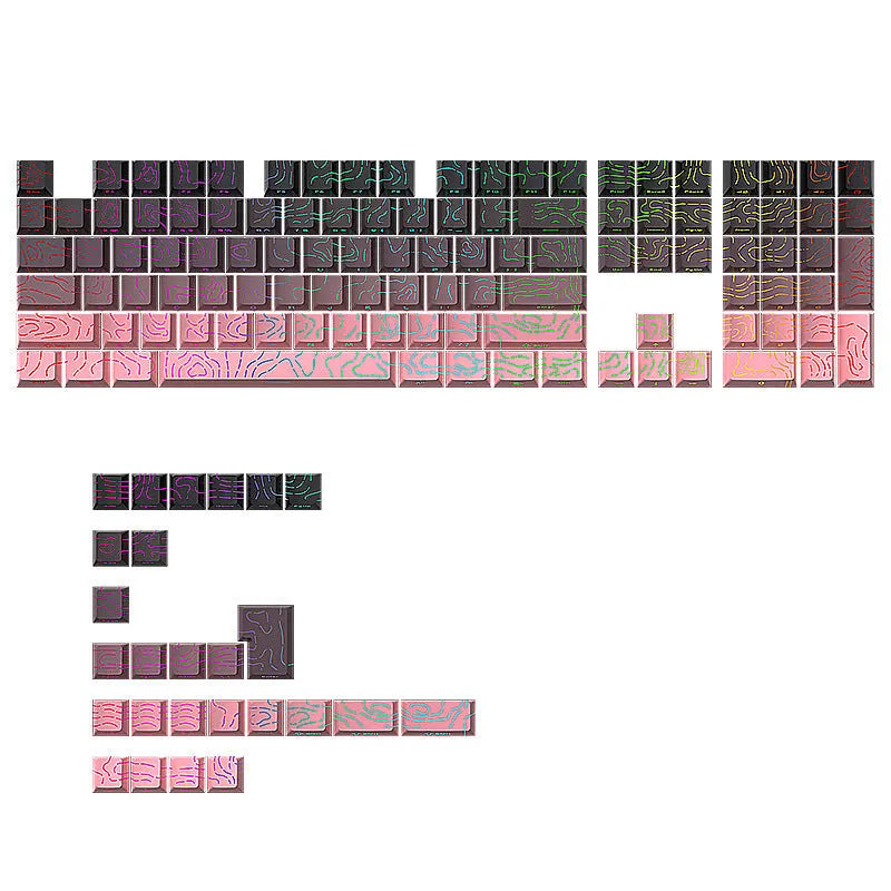 Black Rose Contour Line two-color crack luminous plastic key cap set with black powder colour, 290x160x30mm
