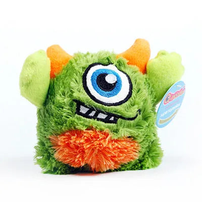 12cm green monster dog toy with TPR spiky ball and squeaker for chewing and bouncing play