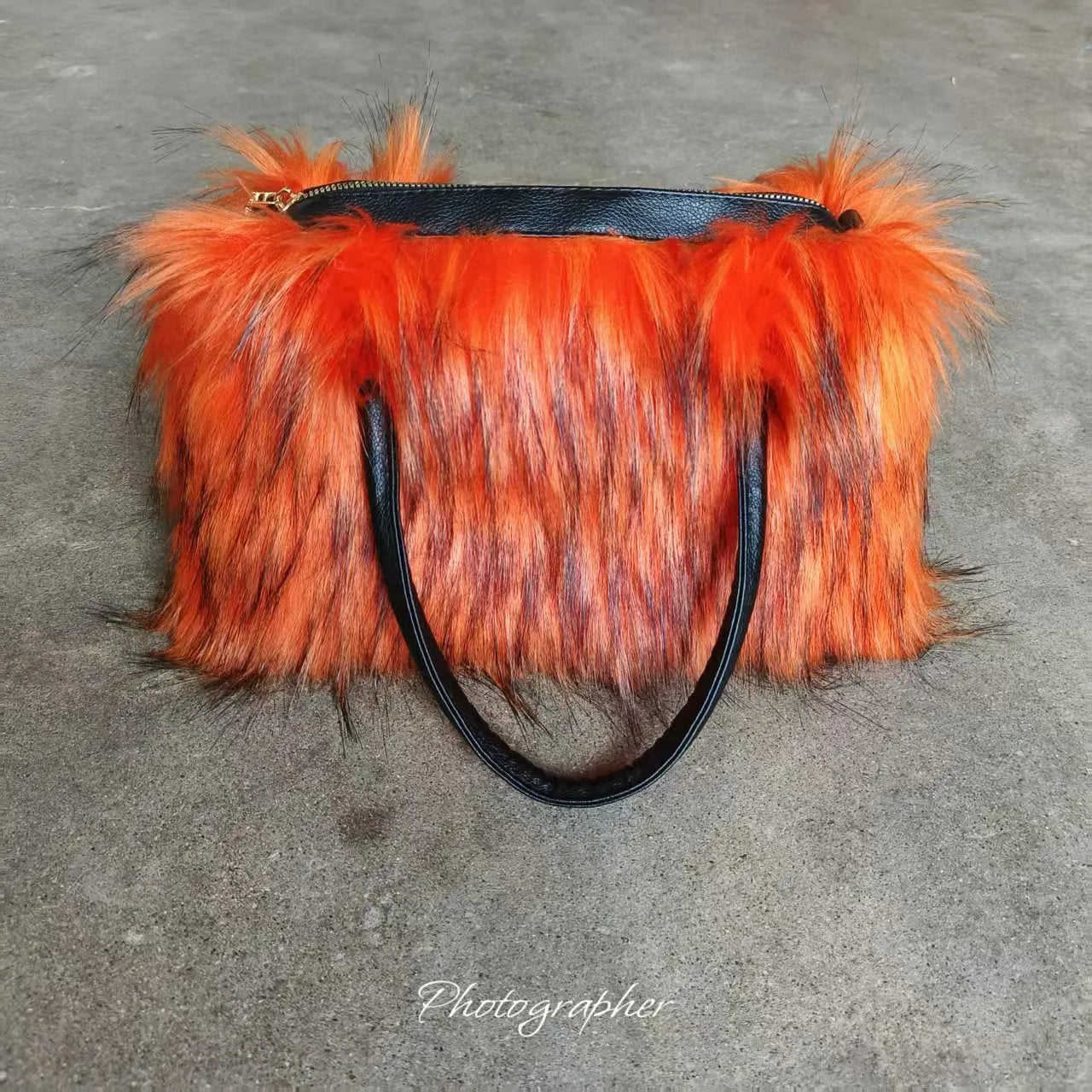 Soft plush handbag shoulder tote with double straps and three-dimensional outer pocket in multiple colours