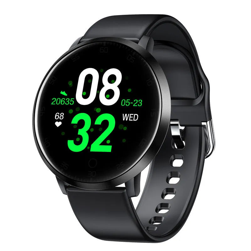 Ultra-thin waterproof smart health bracelet with 1.3 inch touch screen, zinc alloy body, and silicone wristband in black