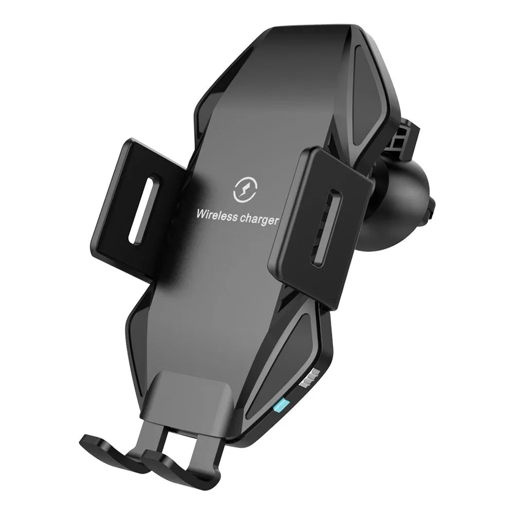 Auto-sensing car wireless charger T3 black with suction cup mount on windscreen showing charging indicator