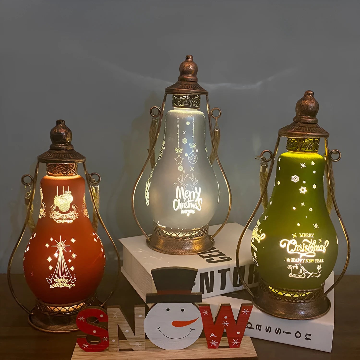 New Chinese style glass LED oil lamp ornament in red, hanging as decorative Christmas lighting.