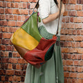 Cowhide leather crossbody bag in picture colour with stitching rubbing finish, sized 48cm x 15cm x 37cm