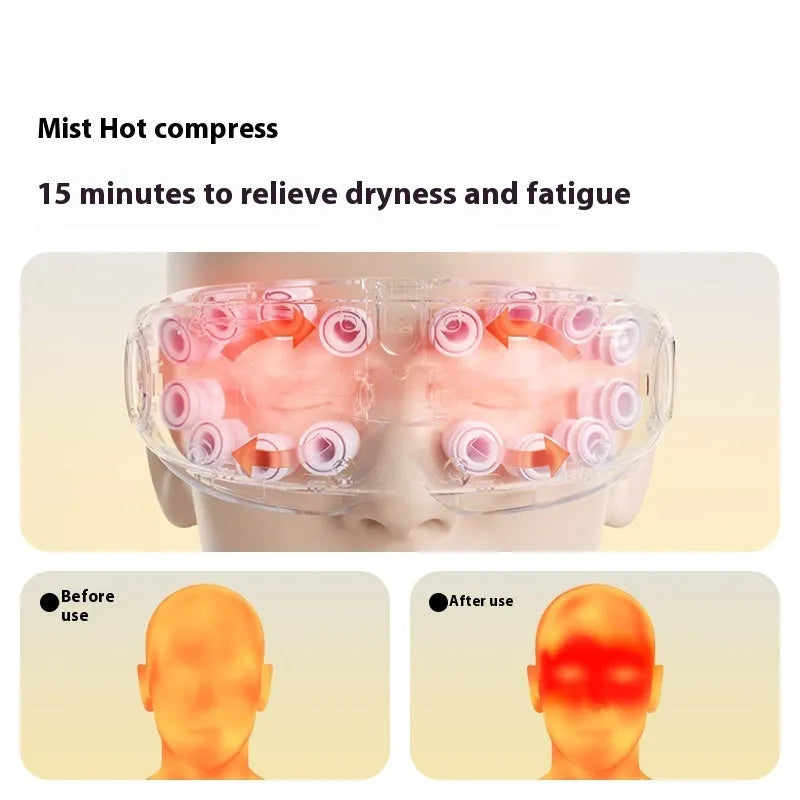 Smart Bluetooth eye moisturising and hot compress massage instrument in green, grey, or purplish grey.