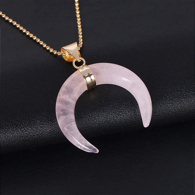 Natural stone moon pendant necklace with 45cm chain, pendant measures 4.3 x 3.3 x 1cm