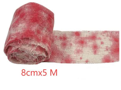 Blood-red dyed gauze bandage rolled for Halloween costumes and horror decorations with 8cm width