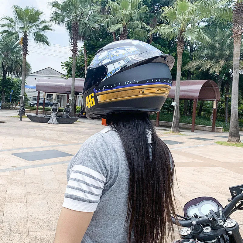 ABS full face motorcycle helmet shown in multiple sizes for men and women riders