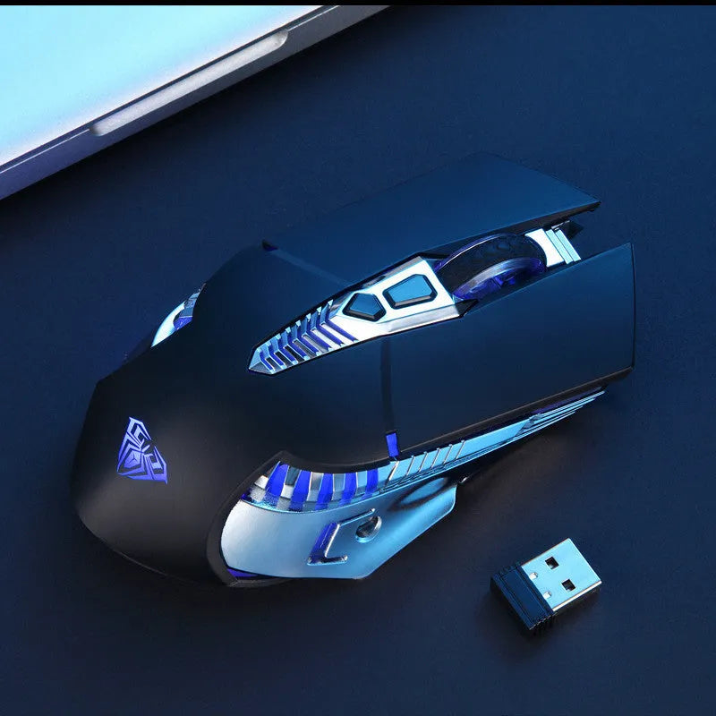 Silent wireless Bluetooth e-sports mouse in black with rechargeable 800mAh battery