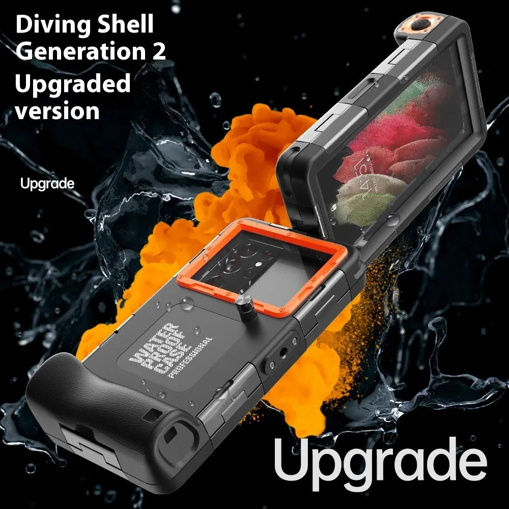 Simple Shooting Waterproof Universal Phone Case in Black Orange with Metal Construction and Lanyard