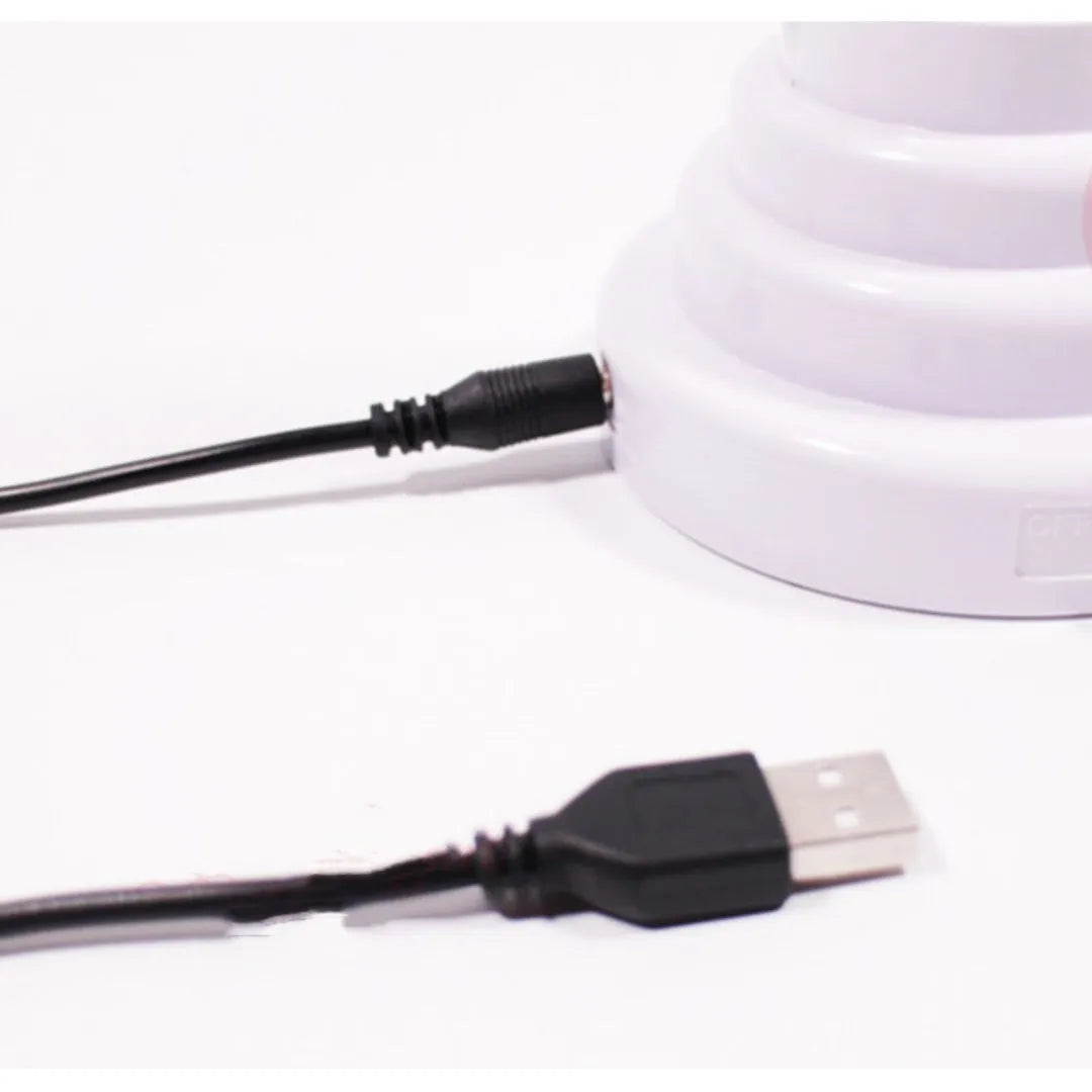White bamboo shape desktop lamp with green light, USB plug connection