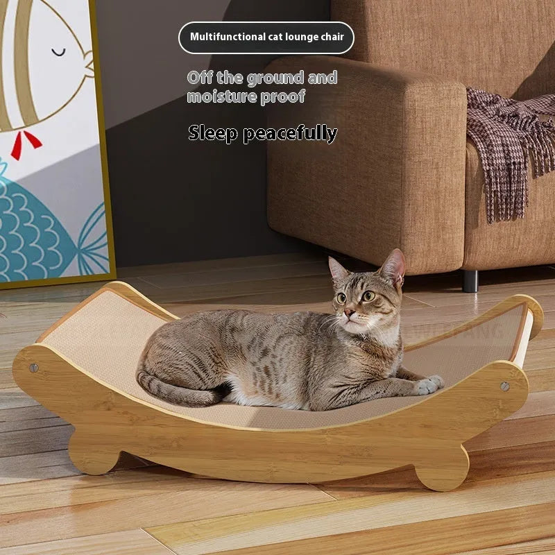 A U-shaped sisal cat scratch board lounge chair bed for cats in a pastoral style.