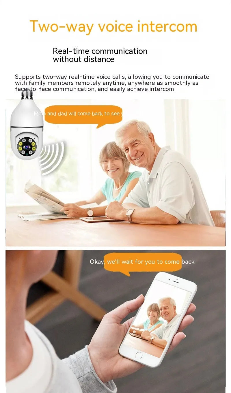 Wireless WiFi bulb security camera with full colour night vision and 1080p HD resolution