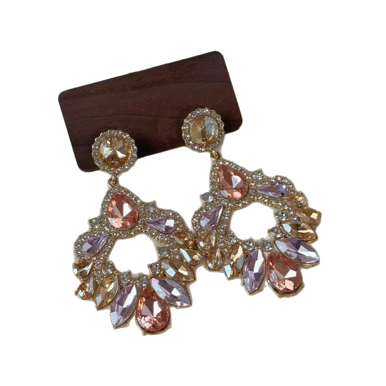 Geometric rhinestone earrings for women retro style dot mixed material alloy earrings