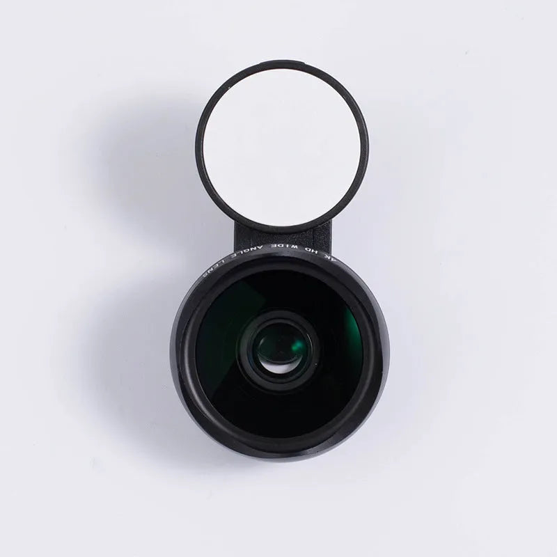 Mobile phone wide-angle camera lens with LED lights in black, red and silver grey