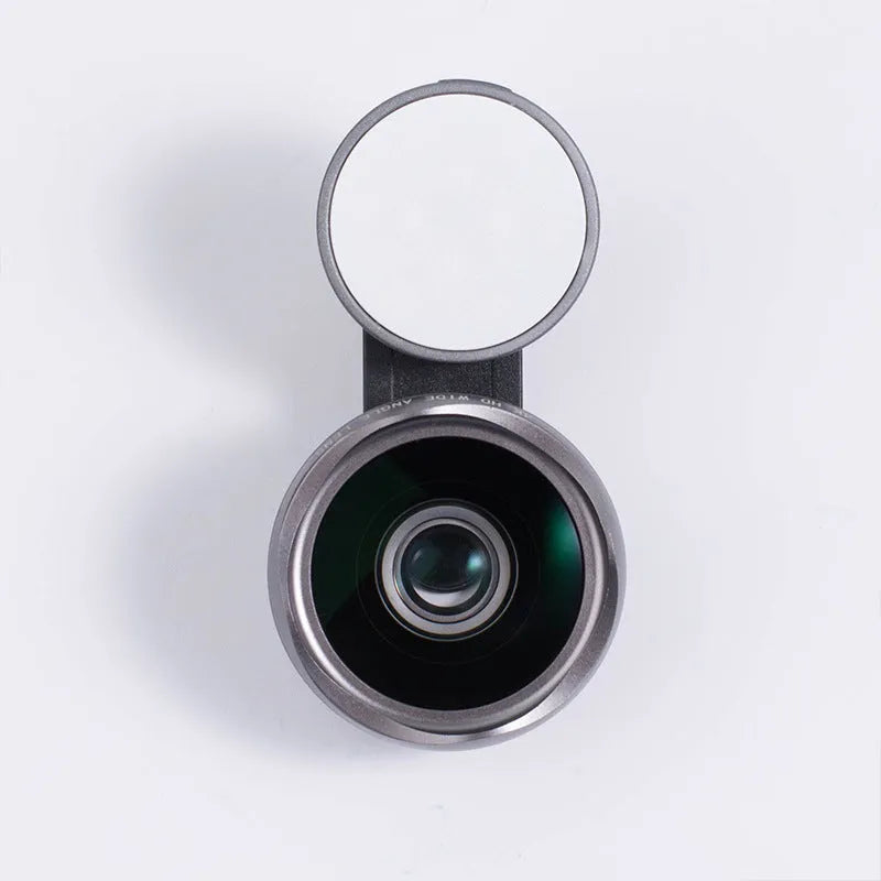 Mobile phone wide-angle camera lens with LED lights in black, red and silver grey