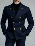 Men's double-breasted denim blazer in blue, regular fit, button closure, front view