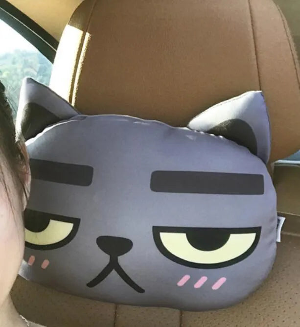 Cat lovers oblong car headrest pillow with cartoon cat print and removable cover for seat support