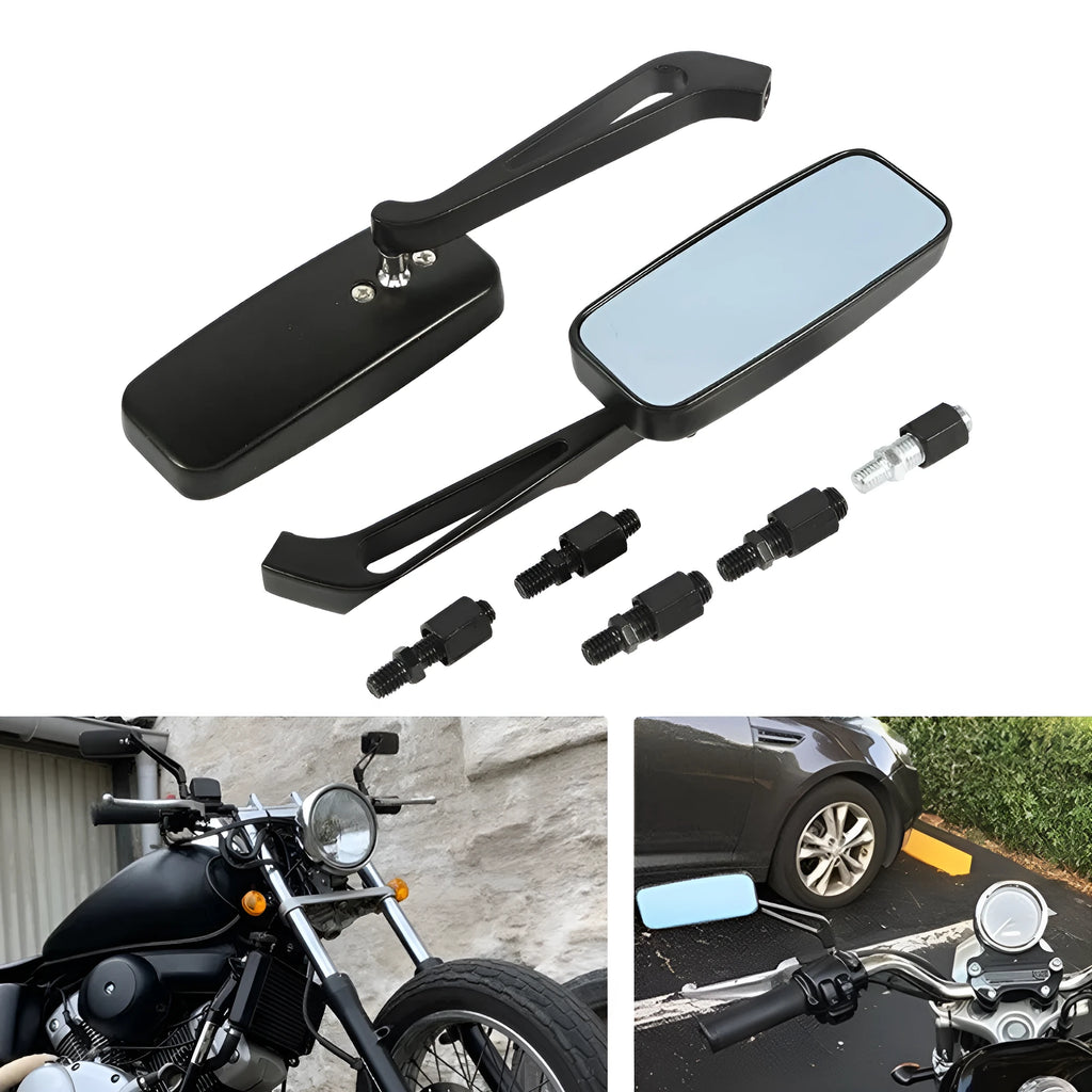 Pair of motorcycle rearview mirrors with glass lens and aluminium alloy cover, 115x45mm, retro style