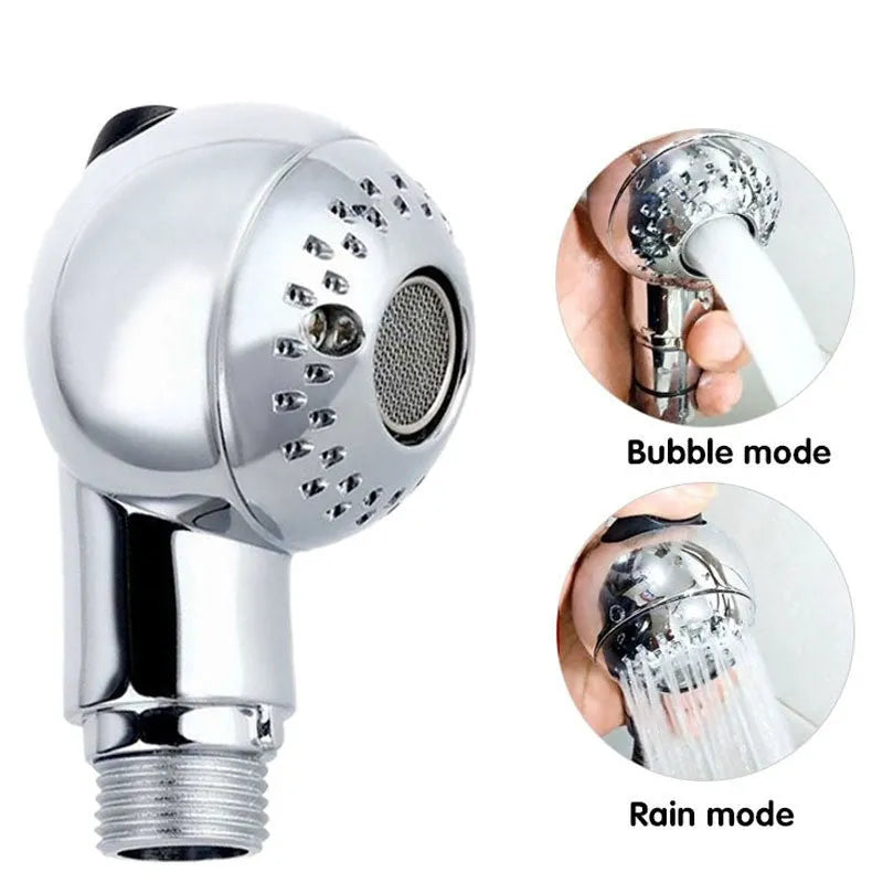 Silver handheld pet shower head with non-pressurised gentle spray for baby and pet baths