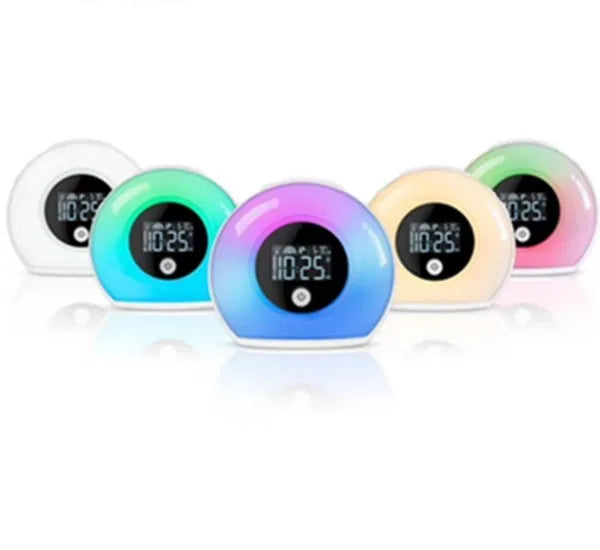 Digital music alarm clock with VA LCD screen and five fluorescent light types, compact 130 x 120 x 75 mm