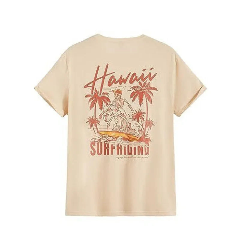 Men's printed short-sleeved sports T-shirt with digital pattern on polyester fabric, showing pullover design and casual streetwear styling