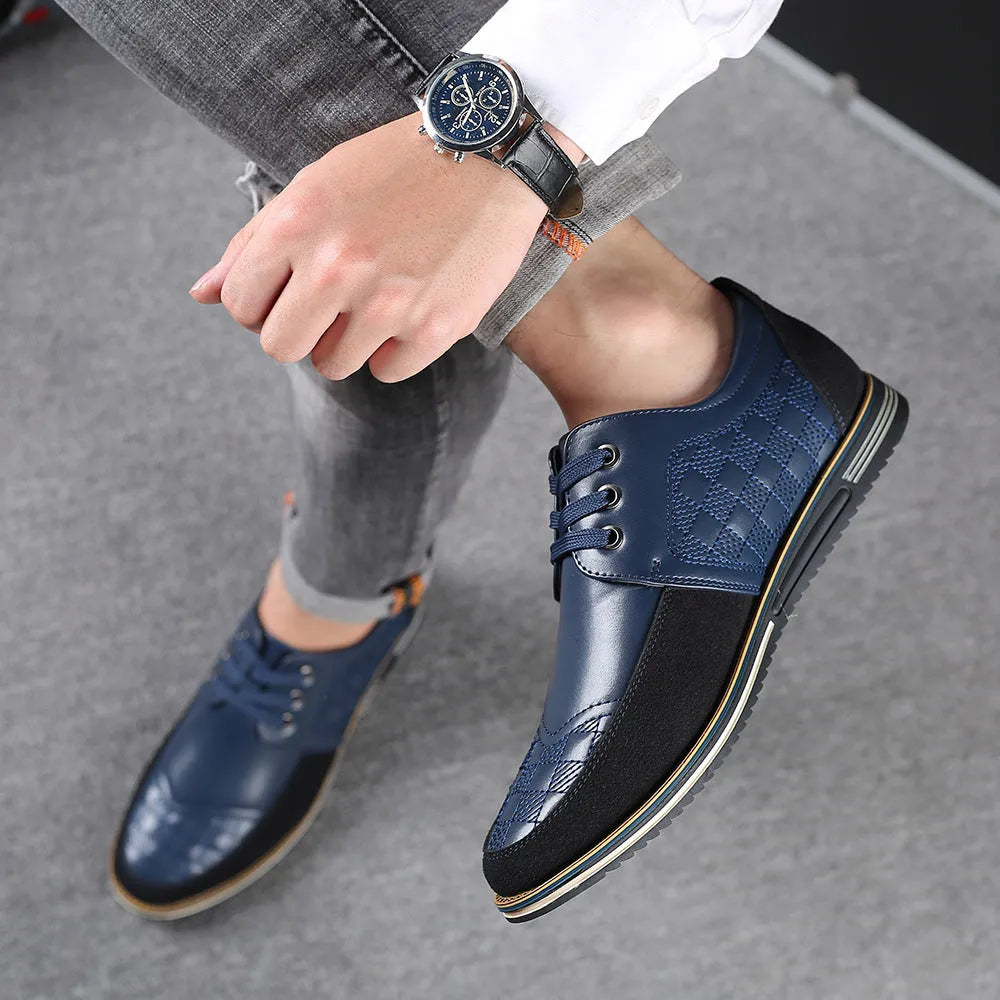 Men's casual hiking shoes with synthetic leather upper and lace-up front tie in black colour option