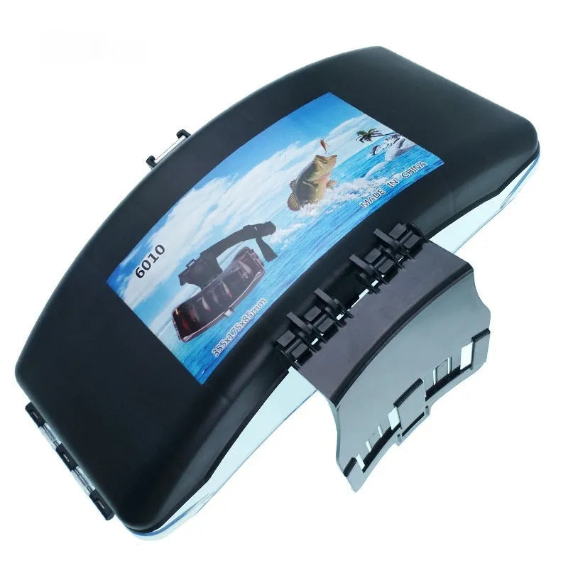 Portable folding stream fishing waist box in black plastic for lure and bait storage