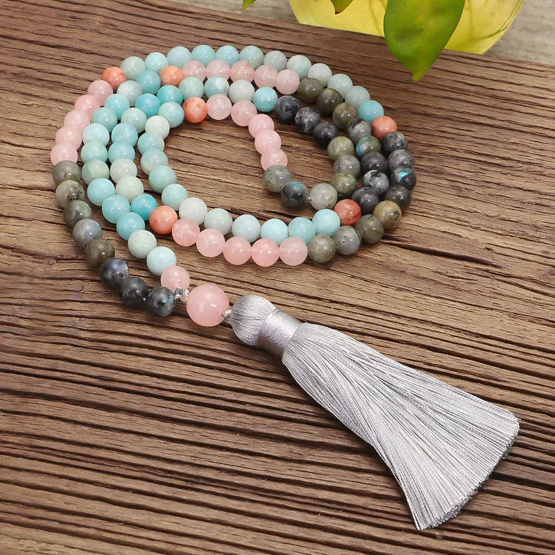 Bohemian style stone necklace and bracelet set with tassel pendant and 81cm circumference