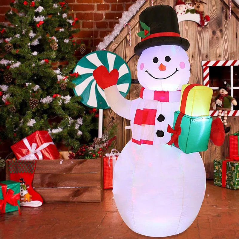 Glowing LED inflatable Christmas decoration showing Santa, tree, or snowman for outdoor garden use