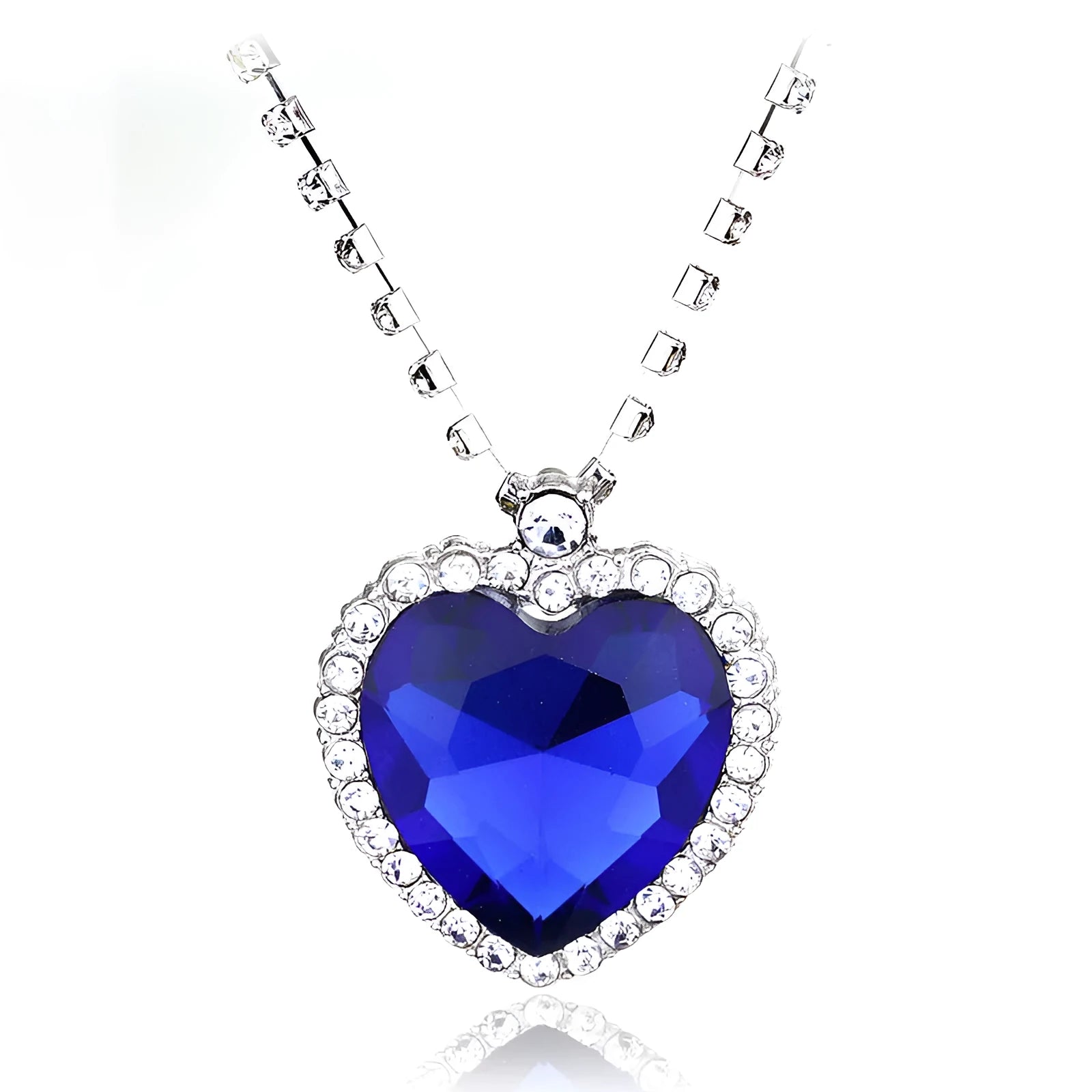 Heart Of The Sea blue crystal heart peach pendant necklace with platinum plating on 45cm chain