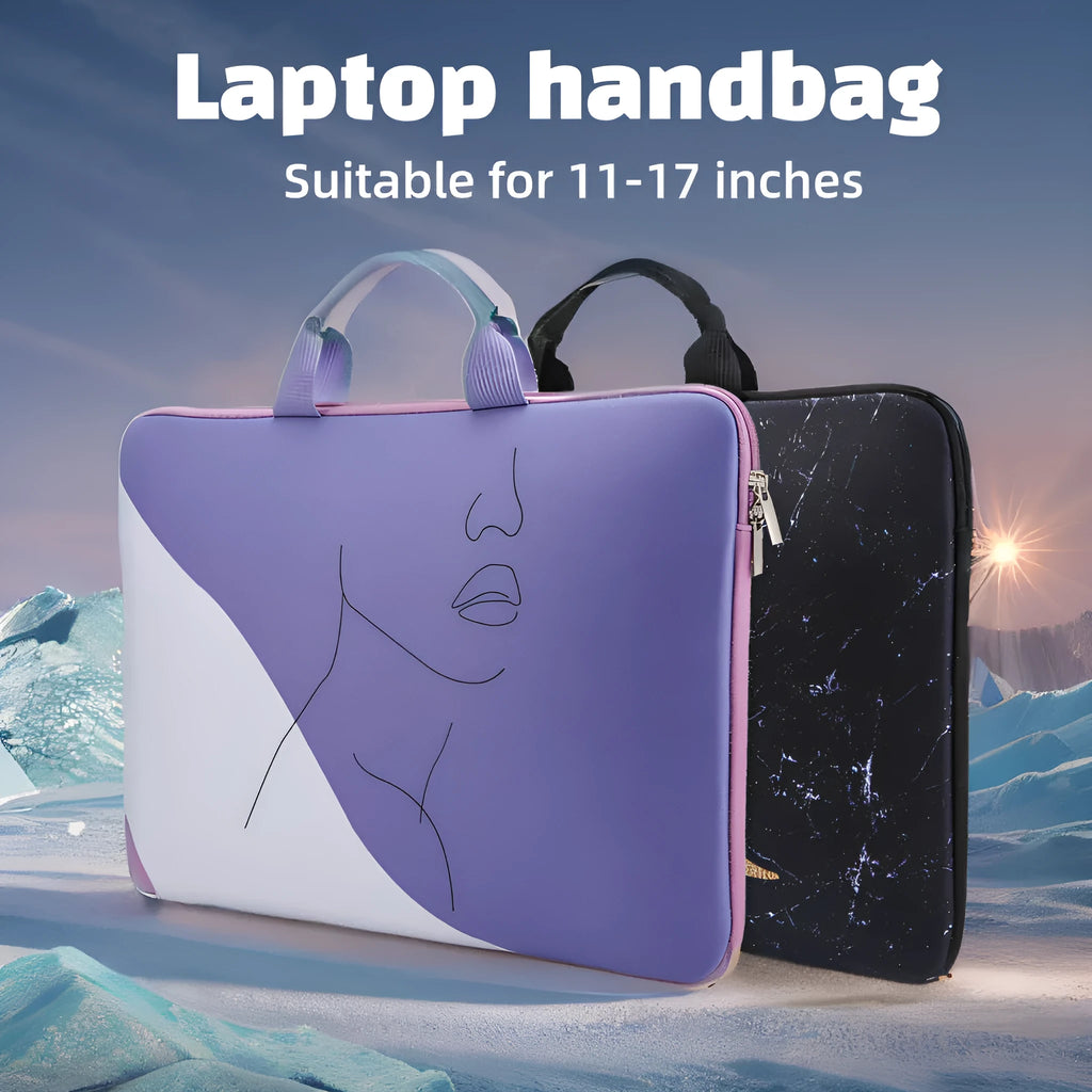Purple anti-cut polyester laptop sleeve with character print for 13 to 17 inch notebooks