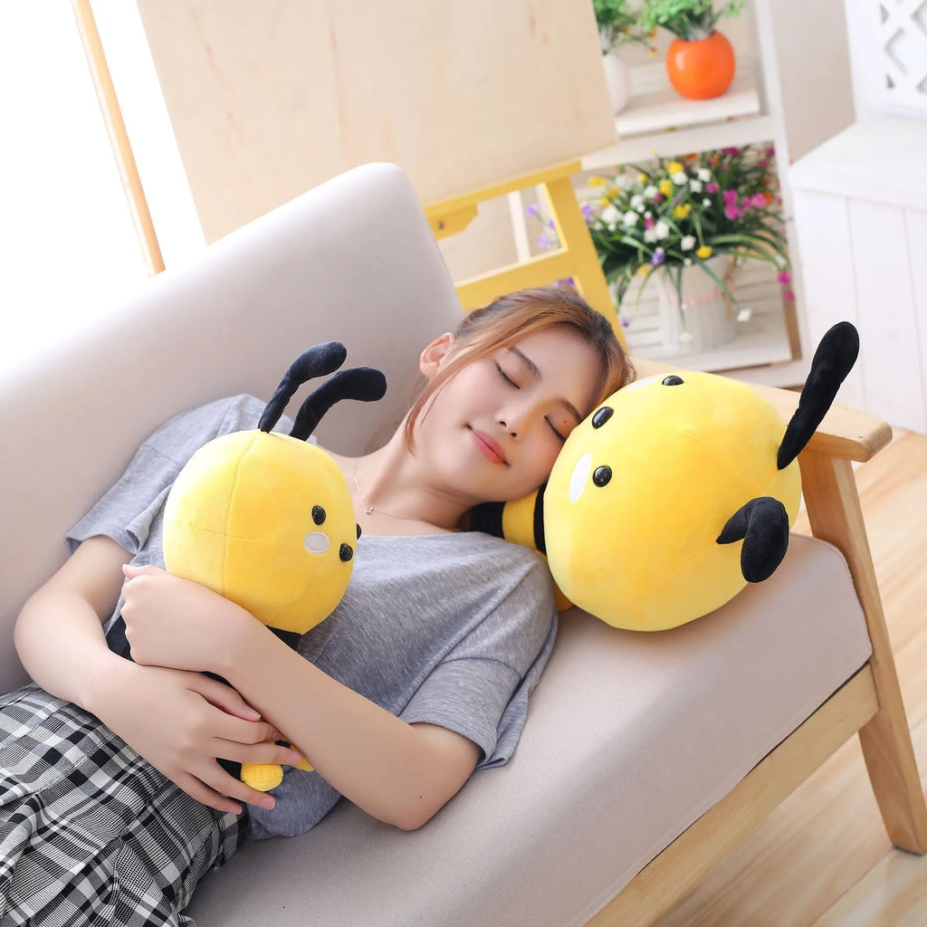Honeybee soft stuffed plush toy bee in super soft short plush fabric, shown in a 30cm size on a white background
