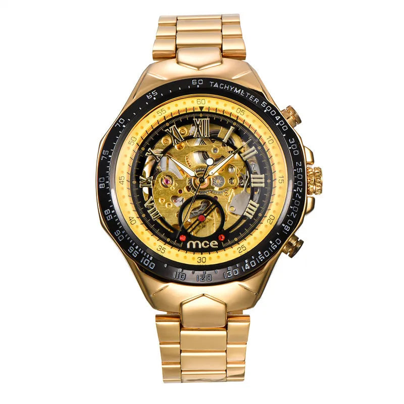 MCE automatic mechanical men's watch with explosion-proof and anti-magnetic features on stainless steel bracelet