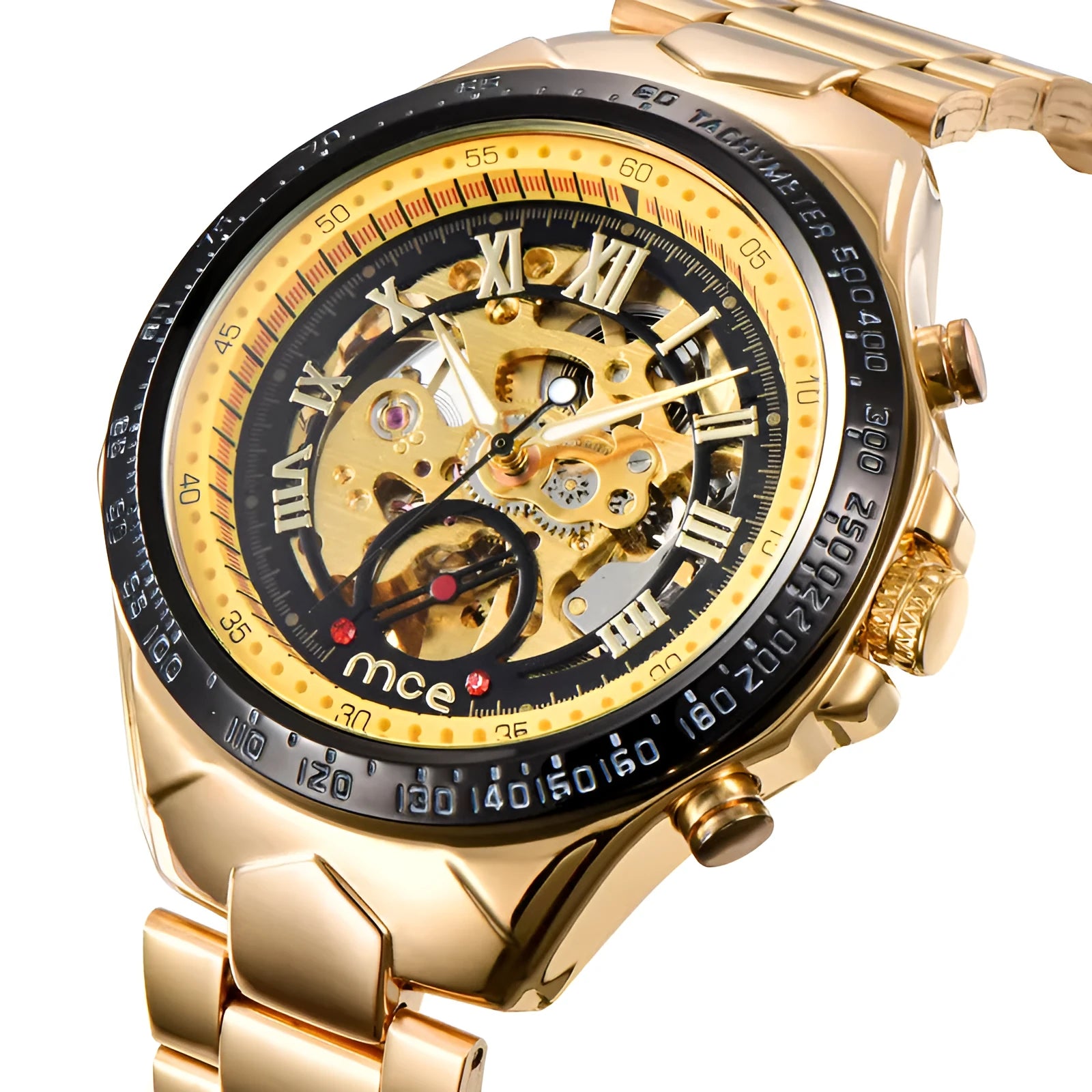 MCE automatic mechanical men's watch with explosion-proof and anti-magnetic features on stainless steel bracelet