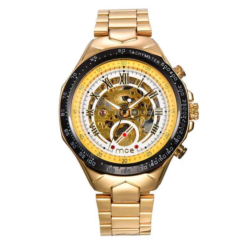 MCE automatic mechanical men's watch with explosion-proof and anti-magnetic features on stainless steel bracelet