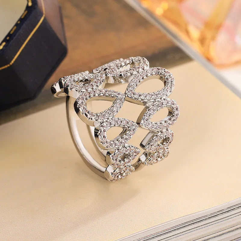 Gold plated copper ring with hexagon cubic zirconia inlay, women's ring size 8