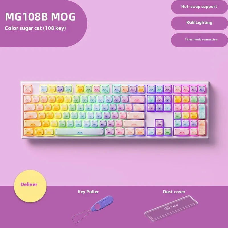 MG108B coloured Sugar Cat theme Bluetooth mechanical keyboard with Piano switches.